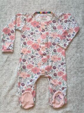 Magnetic Me Off-White Pastel Pink Purple Floral Footie 3-6M Baby Girl Cotton